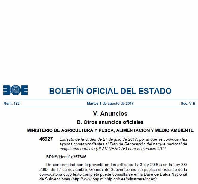 Publicada la convocatoria de ayudas para maquinaria agrícola