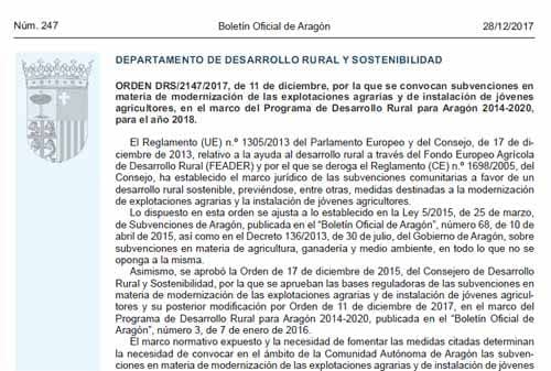 Publicada convocatoria de subvenciones de instalación y modernización
