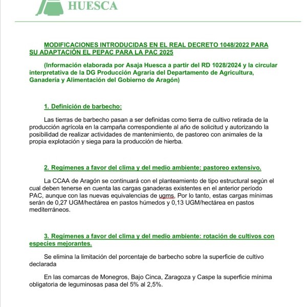 Modificaciones introducidas para la adaptación del PEPAC para la PAC 2025.